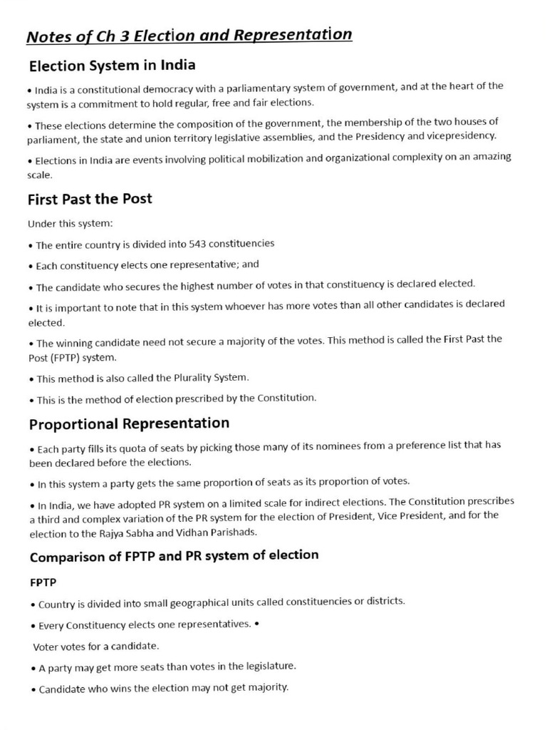 Election and Representation Running Notes | PDF