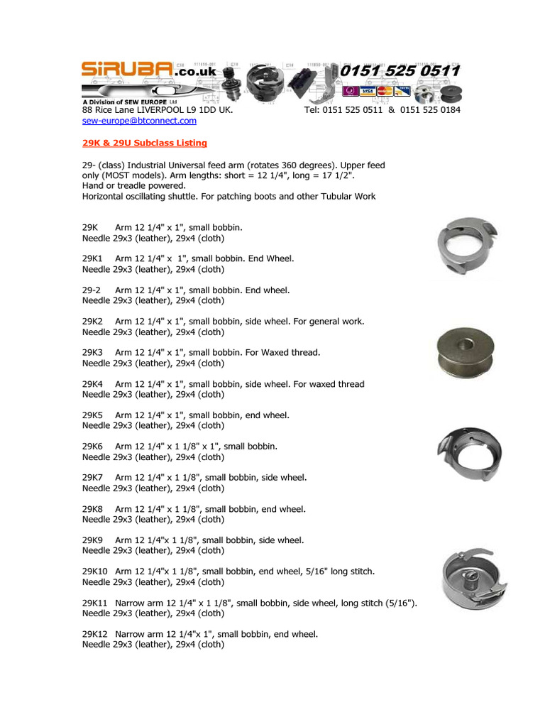 Singer 29K & 29U Subclass Overview | PDF | Sewing Machine | Consumer Goods