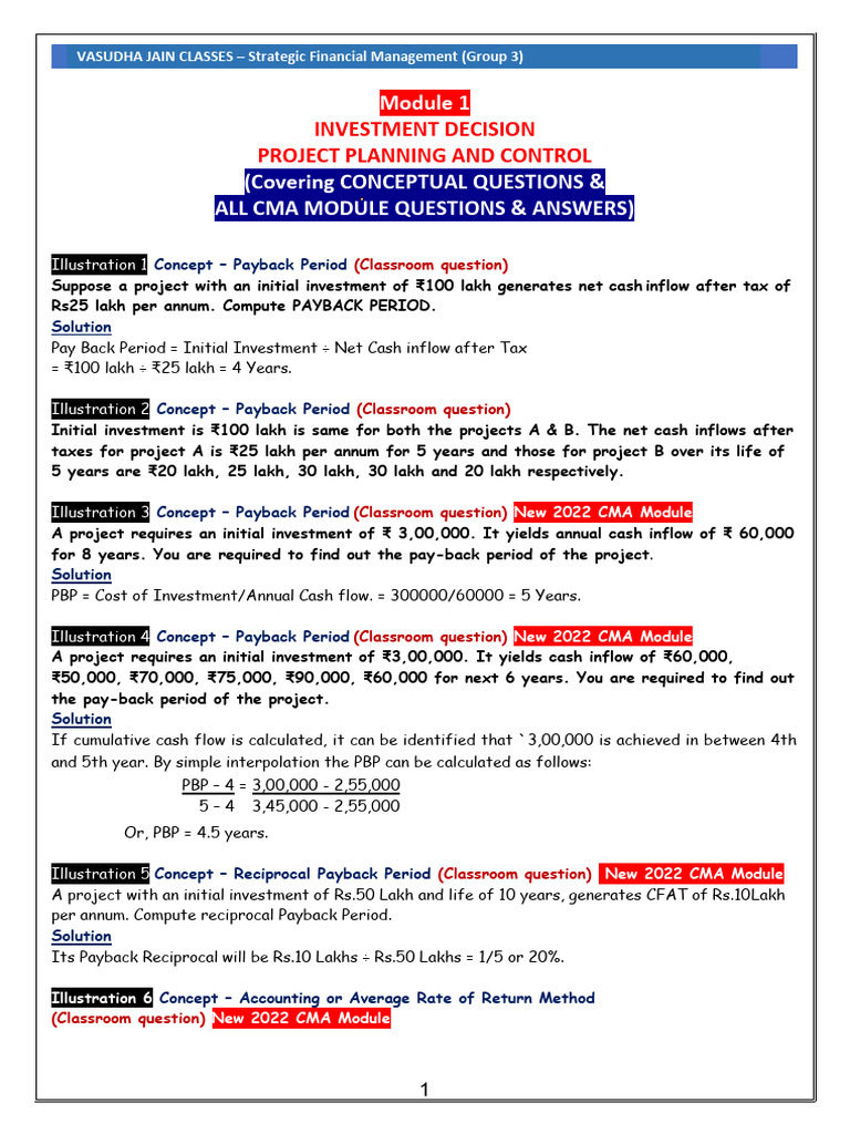 Strategic Financial Management: Payback Periods | PDF | Net Present ...