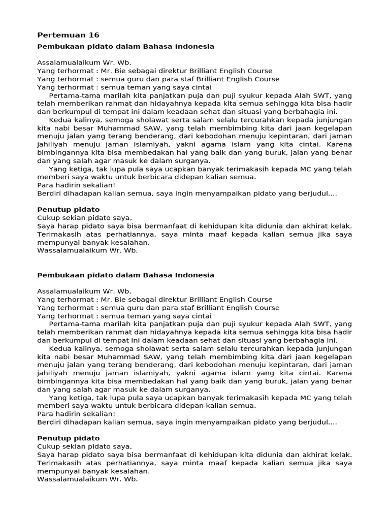 Pembukaan Pidato Bahasa Indonesia | PDF