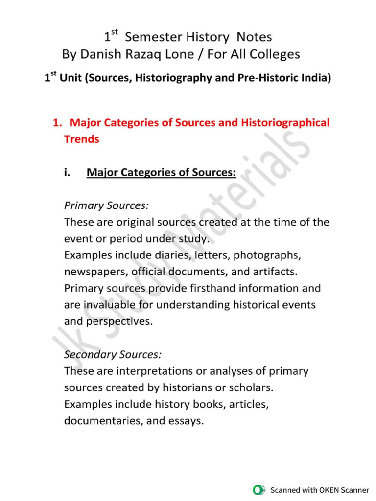 1st Sem History Notes by JK Study Materials | PDF