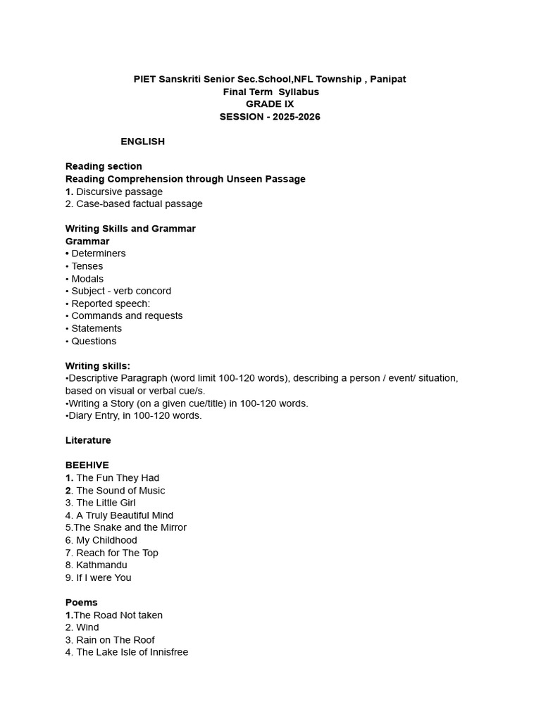 Grade IX Final Term Syllabus 2025-26 | PDF | Geometry