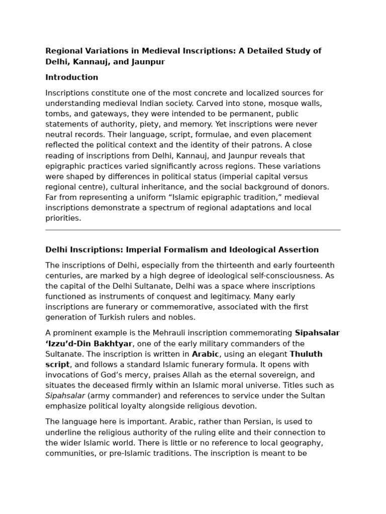 Medieval Inscriptions: Delhi, Kannauj, Jaunpur | PDF | Epigraphy | Mosque
