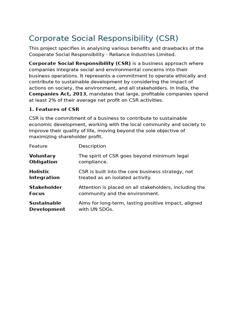 CSR Analysis of Reliance Industries | PDF | Corporate Social ...
