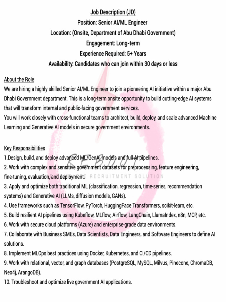 JD Senior AIML Engineer(Onsite Abu Dhabi) | PDF