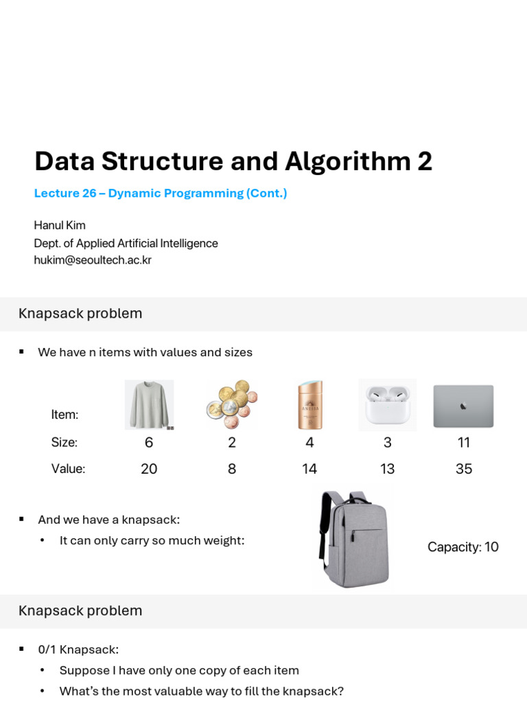 Dynamic Programming: Knapsack Problem | PDF | Dynamic Programming ...