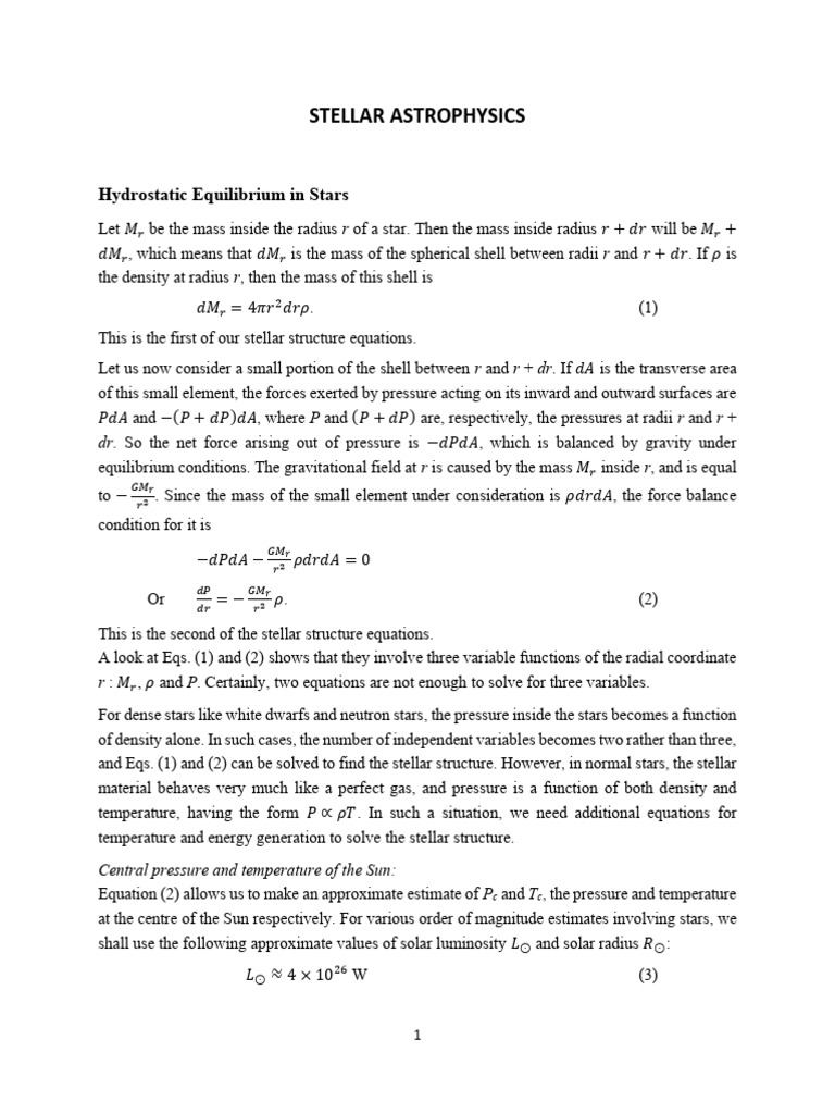 Stellar Structure and Hydrostatic Equilibrium | PDF | Stars | Sun