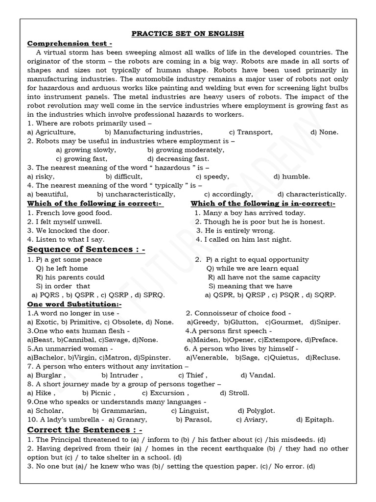 Comprehention Test and Sequence-2 | PDF