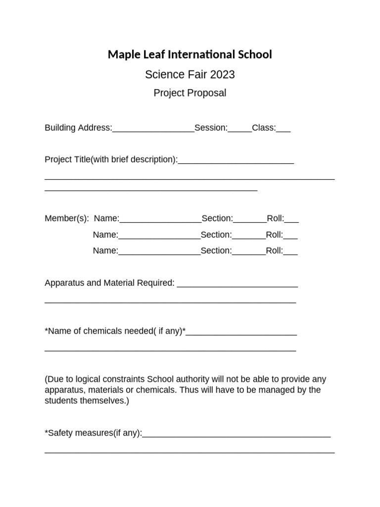 Science Fair Project Proposal Form | PDF