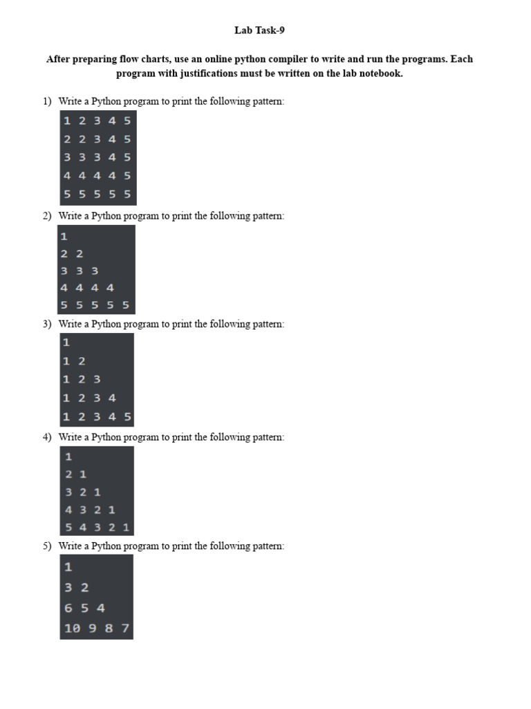 Python Pattern Programs Lab Task | PDF
