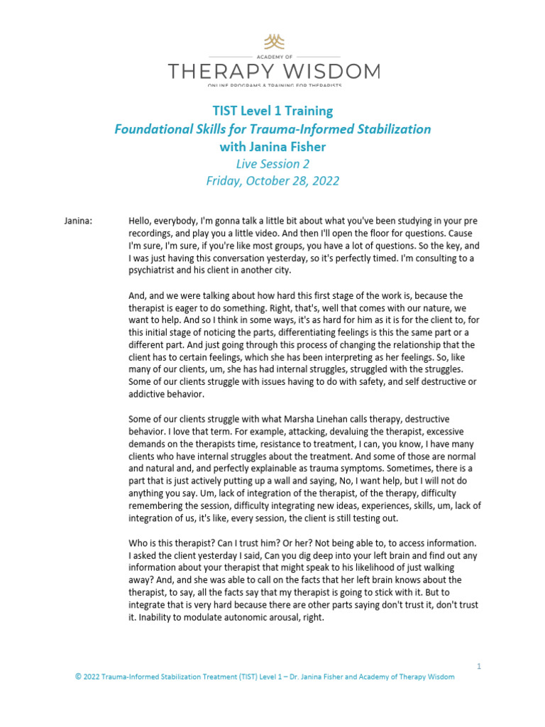 TIST Level 1: Trauma-Informed Skills Training | PDF | Anger ...