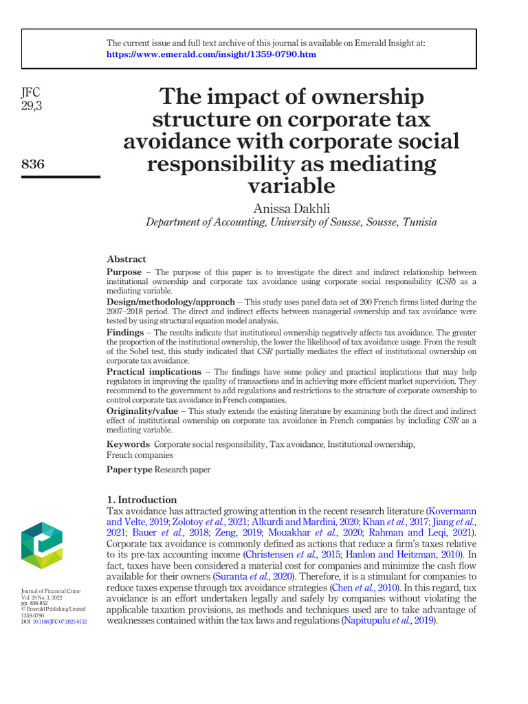 The Impact of Ownership Structure On Corporate Tax Avoidance With ...