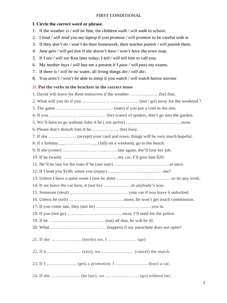 First Conditional Exercises and Examples | PDF