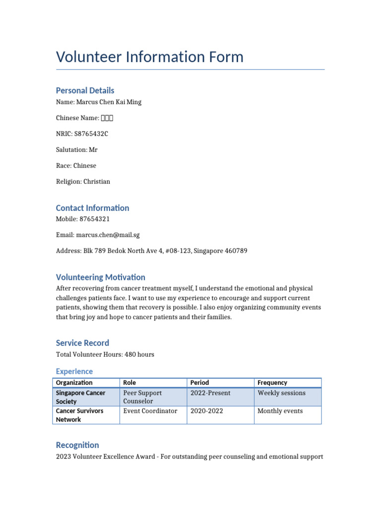 Volunteer Sample | PDF