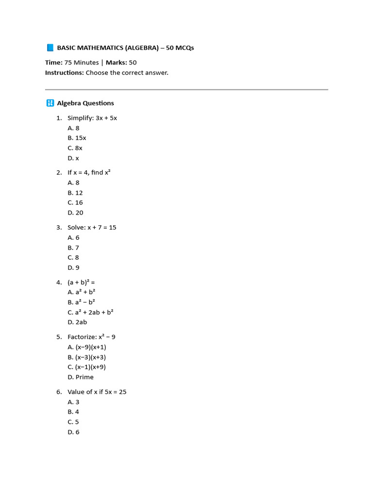Basic Mathematics Algebra | PDF | Chess | Chess Theory