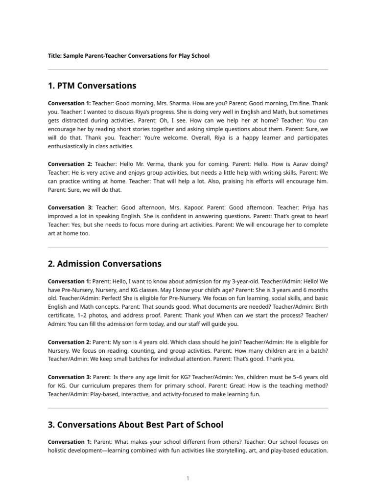Play School Conversations | PDF