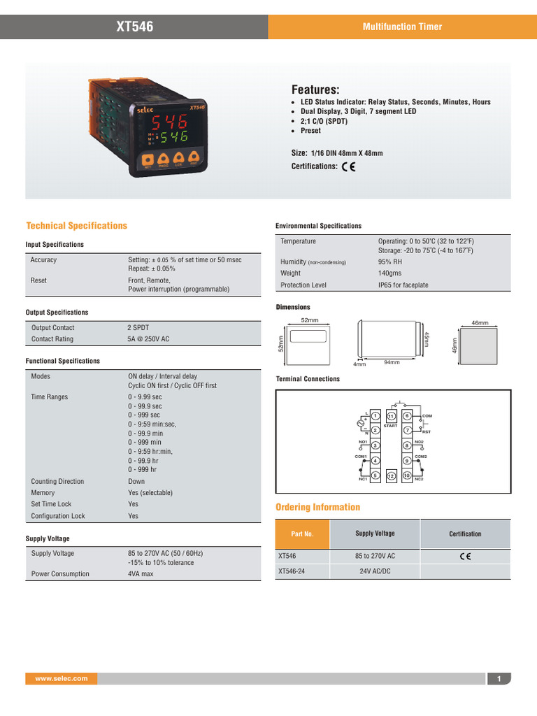 Selec Multifunctional Timer Time Ranges 48 x 48 Mm Xt546 | PDF ...