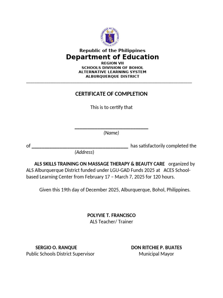 Als Skills Certificate of Completion 2025 | PDF | Desserts | Baked Goods