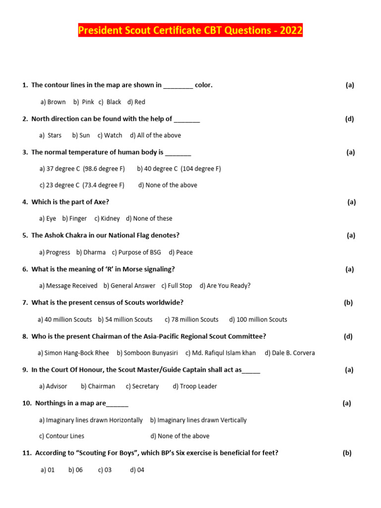 Scout Certificate CBT Questions 2022 | PDF | Scouting