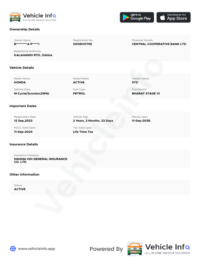 Vehicle Ownership and Details Report | PDF
