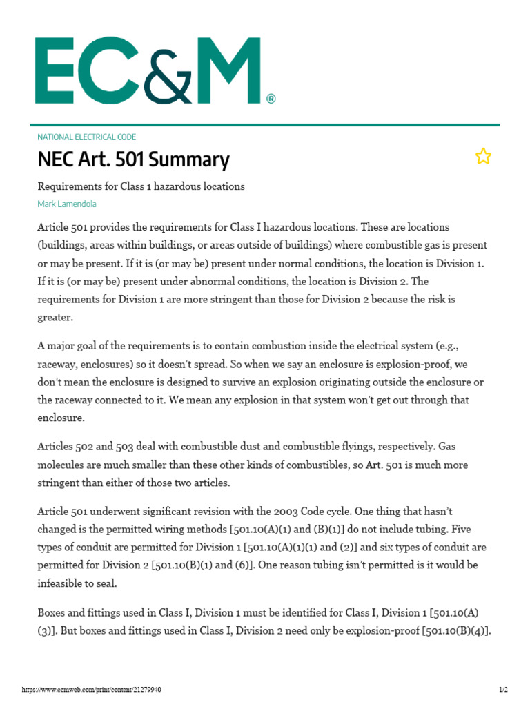 Nec Article 501 Summary | PDF | Electrical Engineering | Electricity