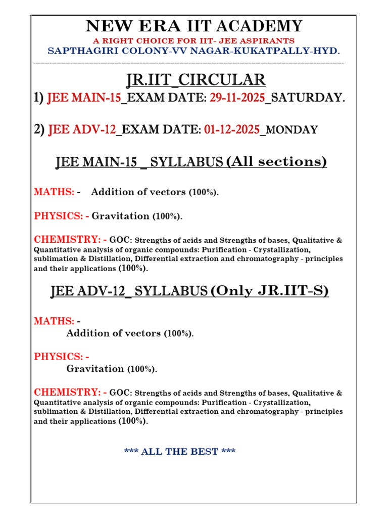 IIT-JEE Exam Dates and Syllabus 2025 | PDF