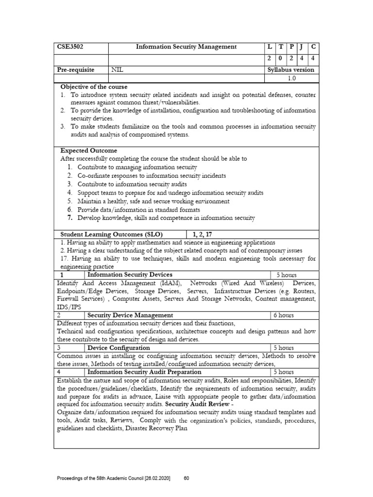Information Security Management Course Outline | PDF | Information ...