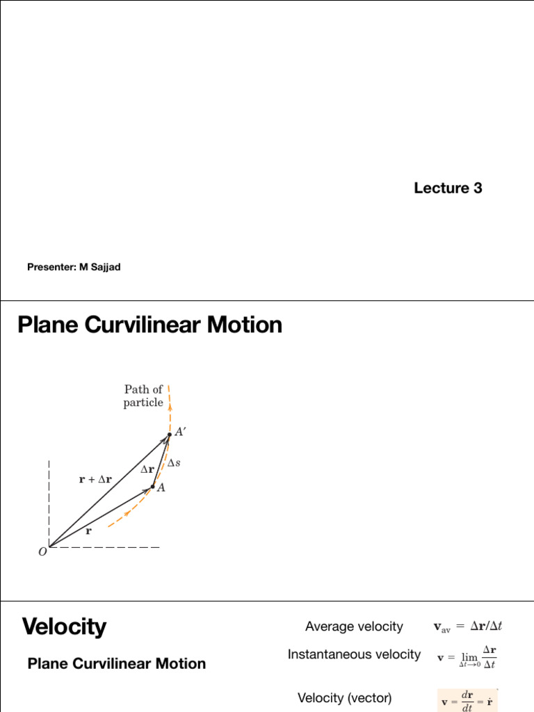 Dynamics of Plane Curvilinear Motion | PDF | Velocity | Acceleration