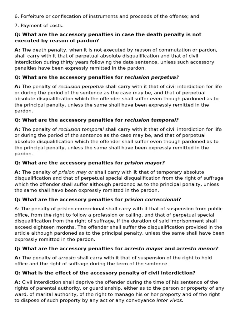 Accessory Penalties in Criminal Sentences | PDF | Pardon | Crimes
