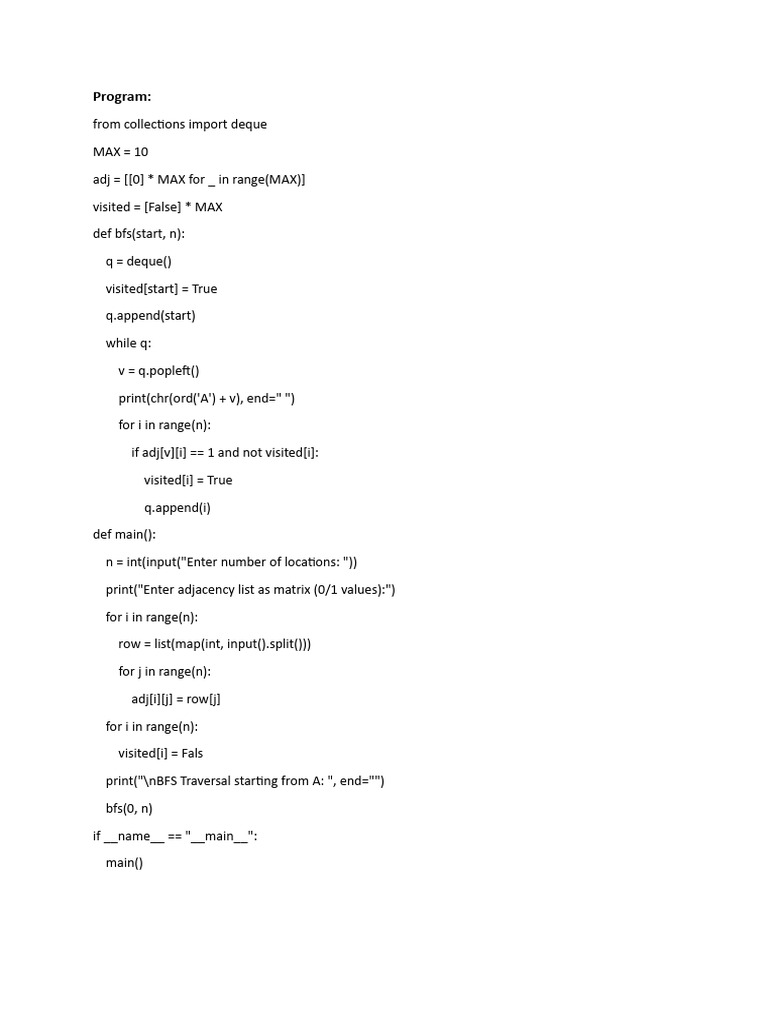BFS Algorithm in Python Example | PDF