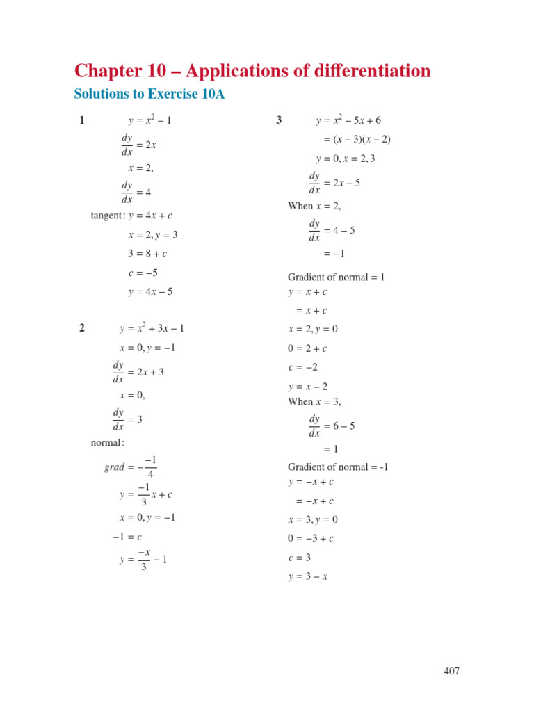 Differentiation Applications Solutions | PDF | Functions And Mappings ...