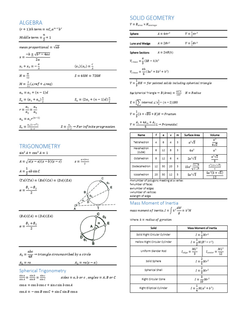 Comprehensive Math Formulas Guide | PDF | Sphere | Elementary Geometry