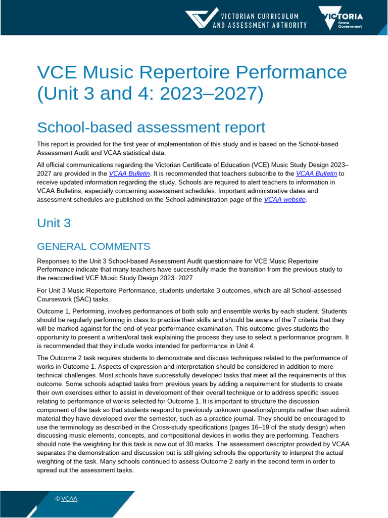 VCE Music Performance Assessment Guide | PDF | Learning | Cognition