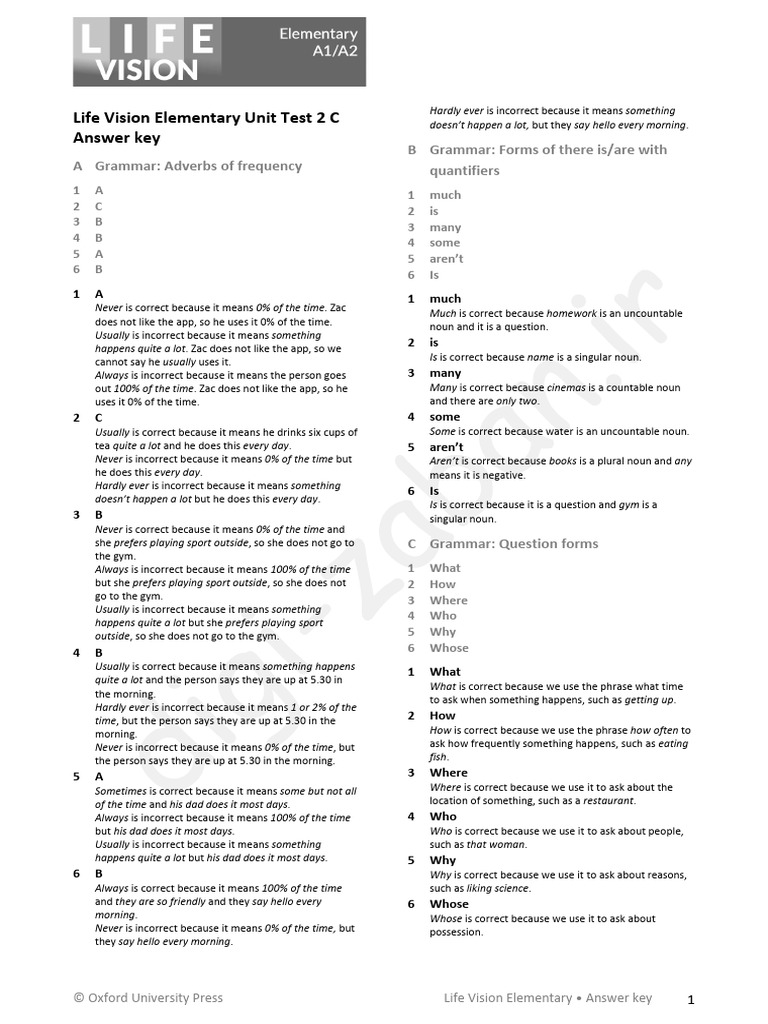 Life Vision Elementary Answer Key | PDF | Noun | Phrase