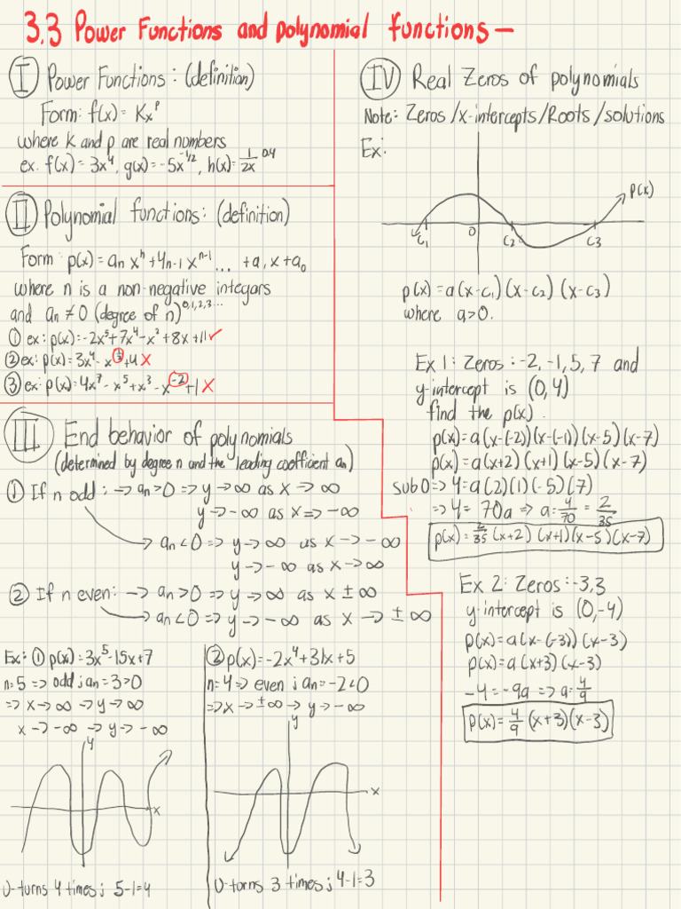 Power and Polynomial Functions Explained | PDF | Zero Of A Function ...