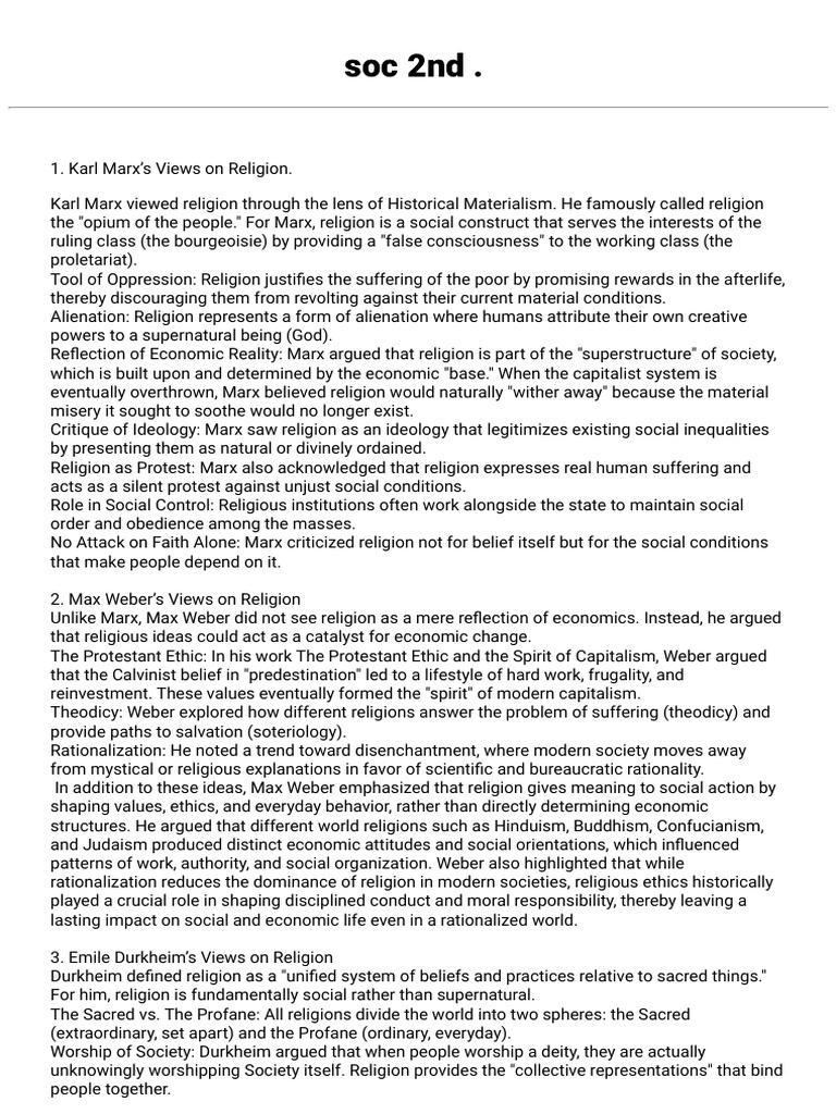 Marx, Weber, Durkheim on Religion | PDF | Value (Economics) | Émile ...