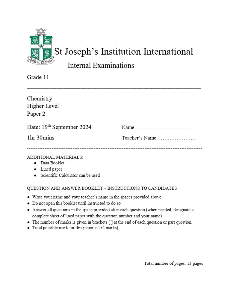 Grade 11 Chemistry Exam Paper 2 | PDF | Chemical Bond | Molecules