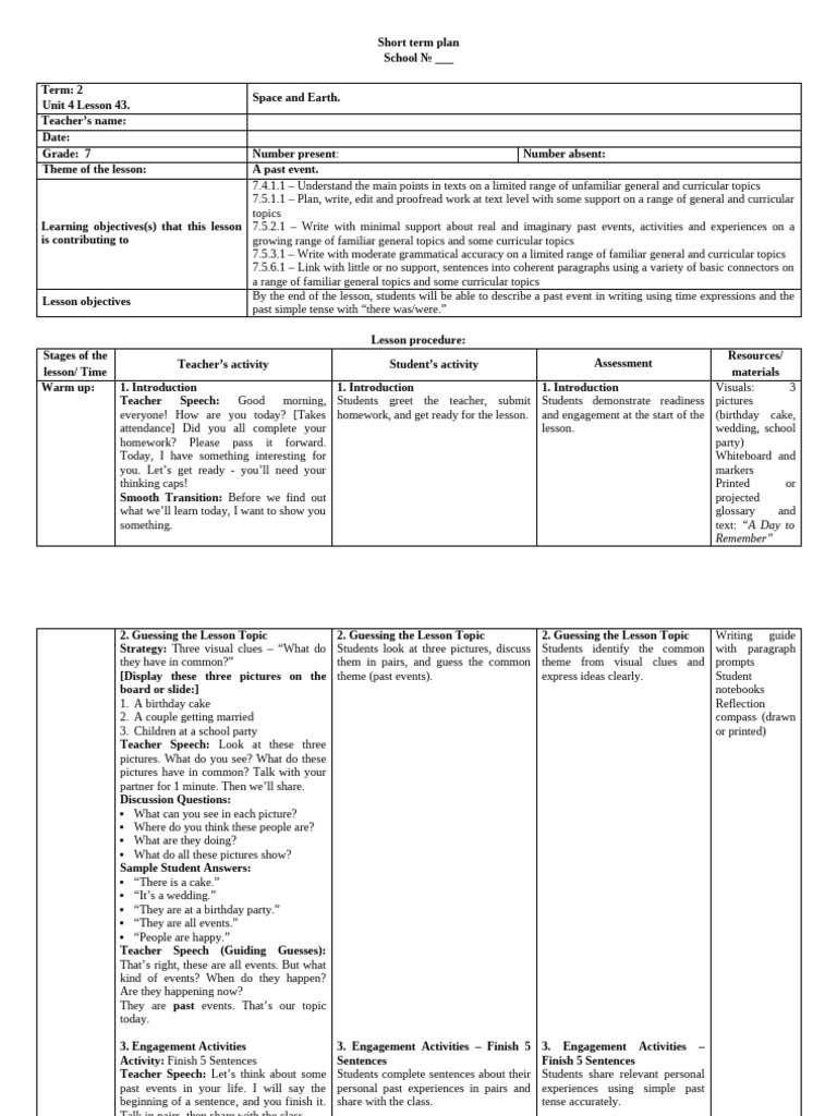 Lesson Plan: Describing Past Events | PDF | Teachers | Human Communication