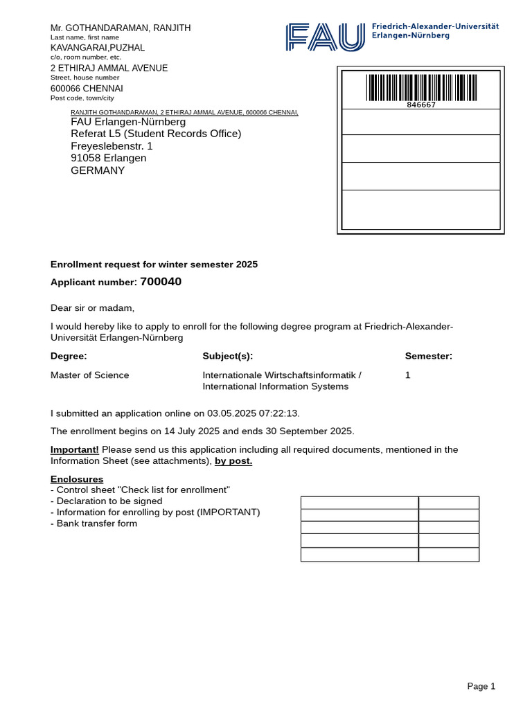 Enrollment Application for MSc in International Information Systems ...