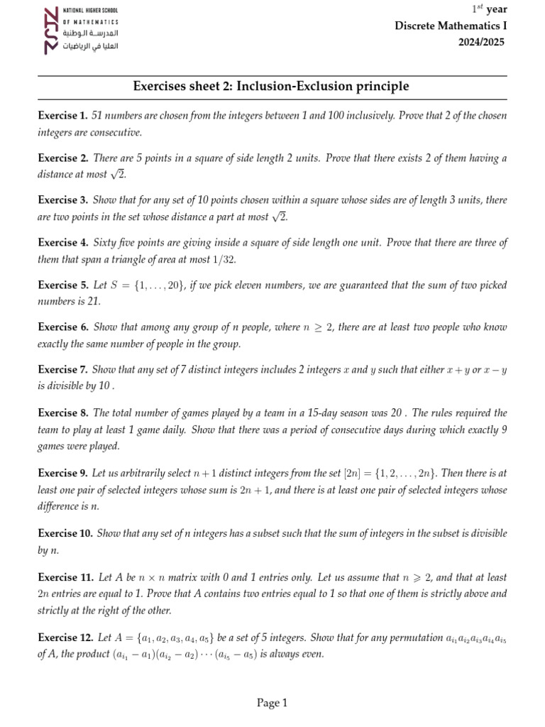 Inclusion-Exclusion Exercises in Discrete Math | PDF | Numbers ...