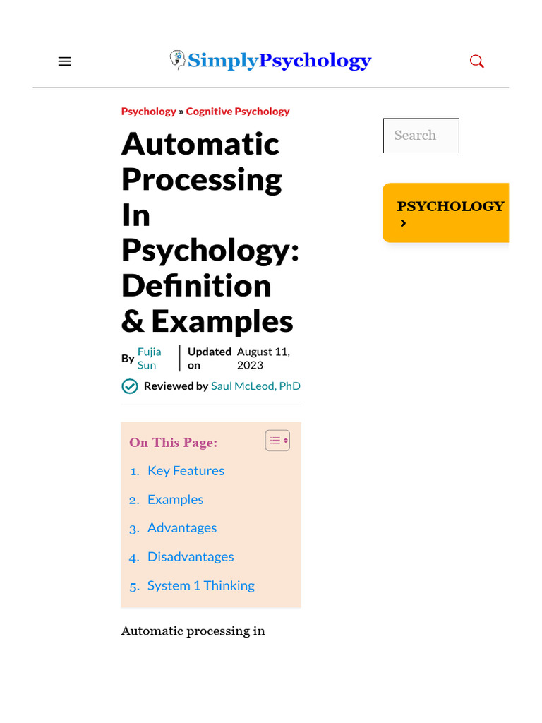 Automatic Processing in Psychology - Definition & Examples | PDF ...
