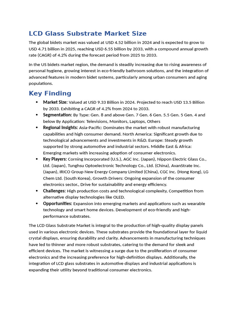 LCD Glass Substrate Market Insights 2024-2033 | PDF | Liquid Crystal ...