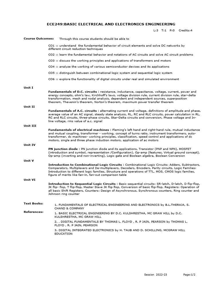 Basic Electrical & Electronics Engineering | PDF | Electrical Network ...