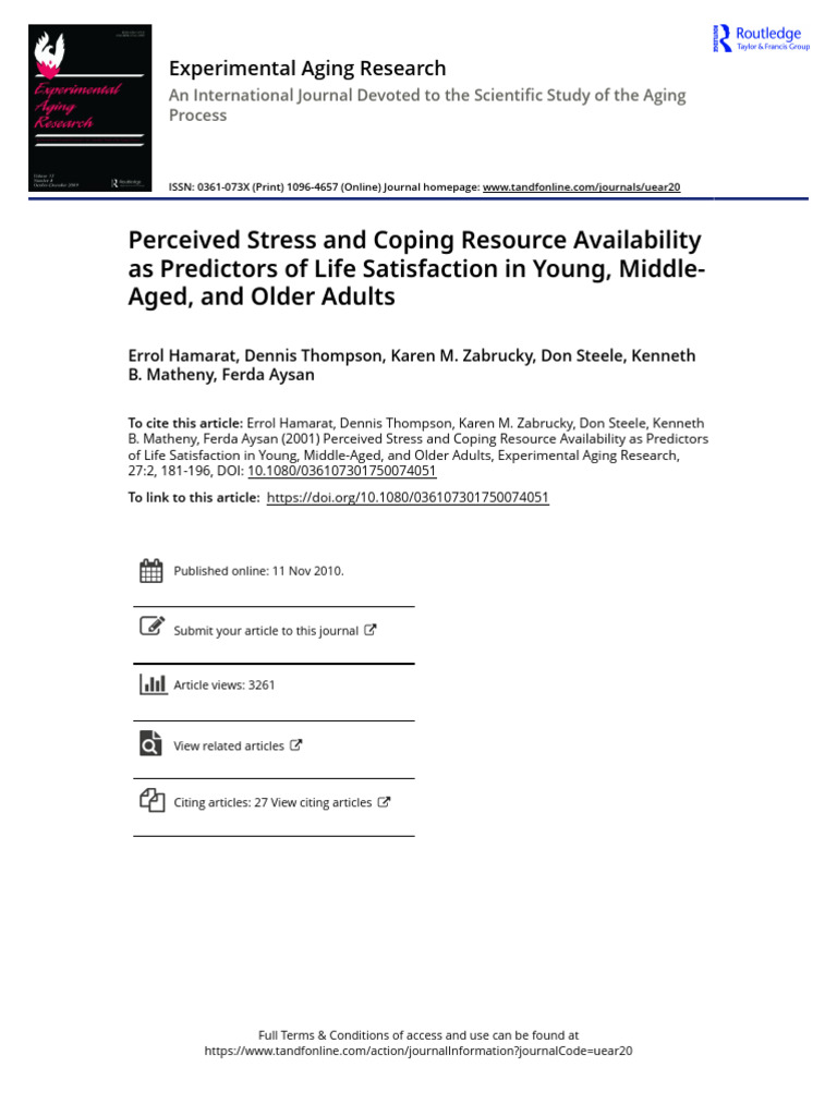 Stress, Coping, and Life Satisfaction by Age | PDF | Stress (Biology ...