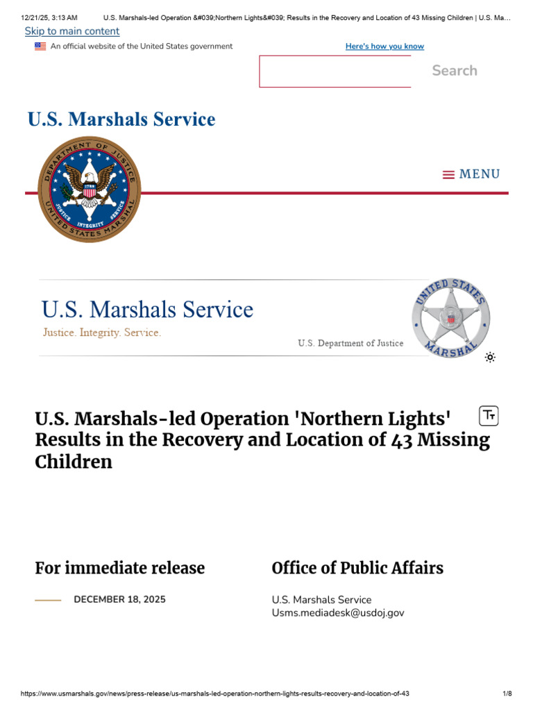 U.S. Marshals Recover 43 Missing Children | PDF | United States ...