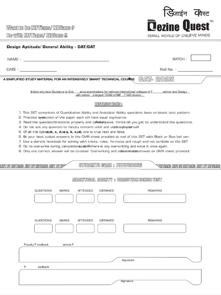 Direction Sense Test 2025 | PDF