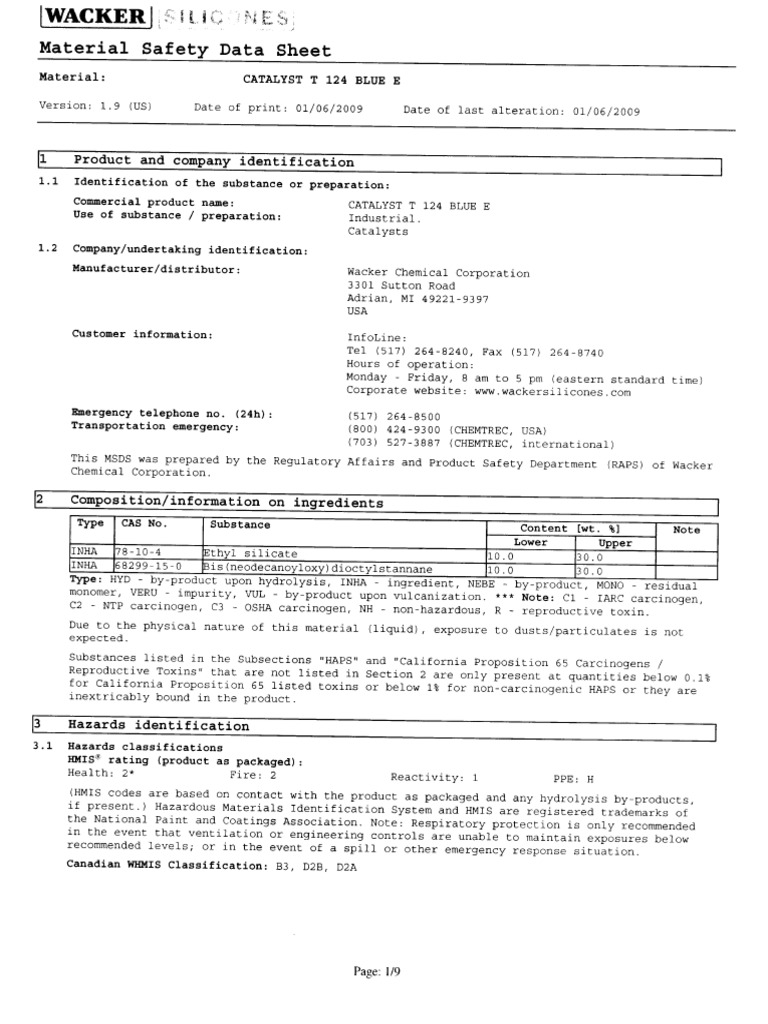 MSDS TAP Silicone RTV Catalyst B | PDF
