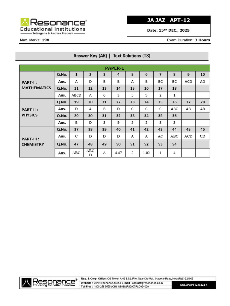 JEE Main 2025 Exam Solutions and Answers | PDF | Buffer Solution ...