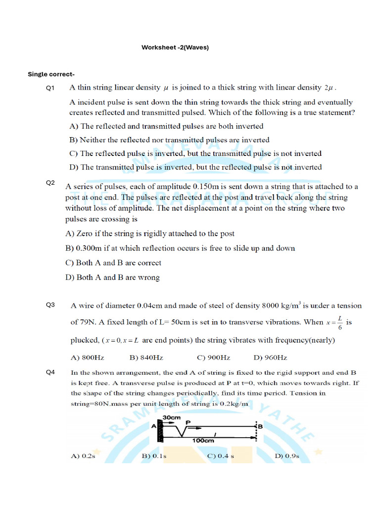 Waves (Worksheet-2) | PDF
