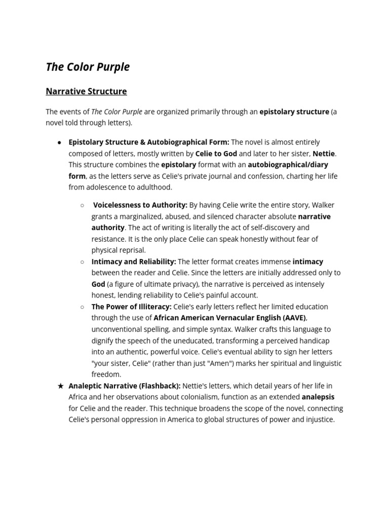 Narrative Structure of The Color Purple | PDF | Great Expectations ...